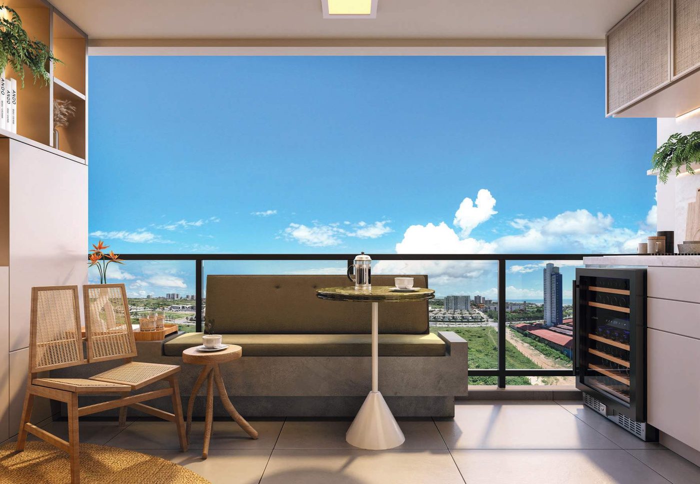 Varanda gourmet com vista para o litoral de Fortaleza